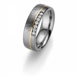Tantalumring mit Goldeinlage und Diamanten besetzt, einzigartig, meisterlich