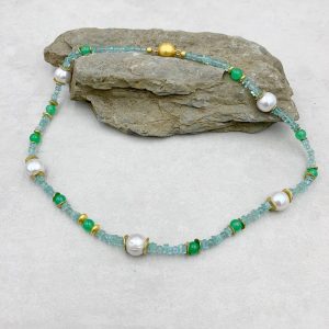 Aquamarin-Chrysopras Collier